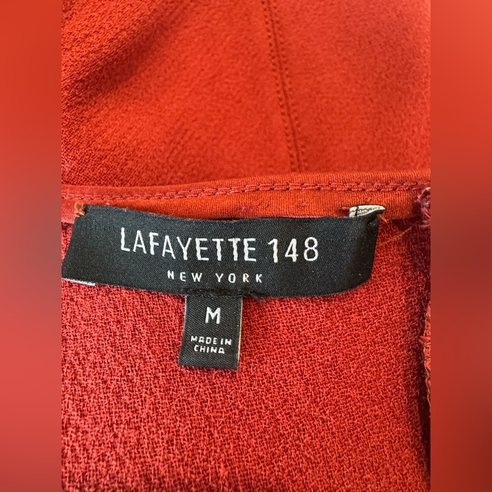 Lafayette 148 Red Midweight Wool Sheath Dress Sleeveless Architectural Seams M - Picture 12 of 15
